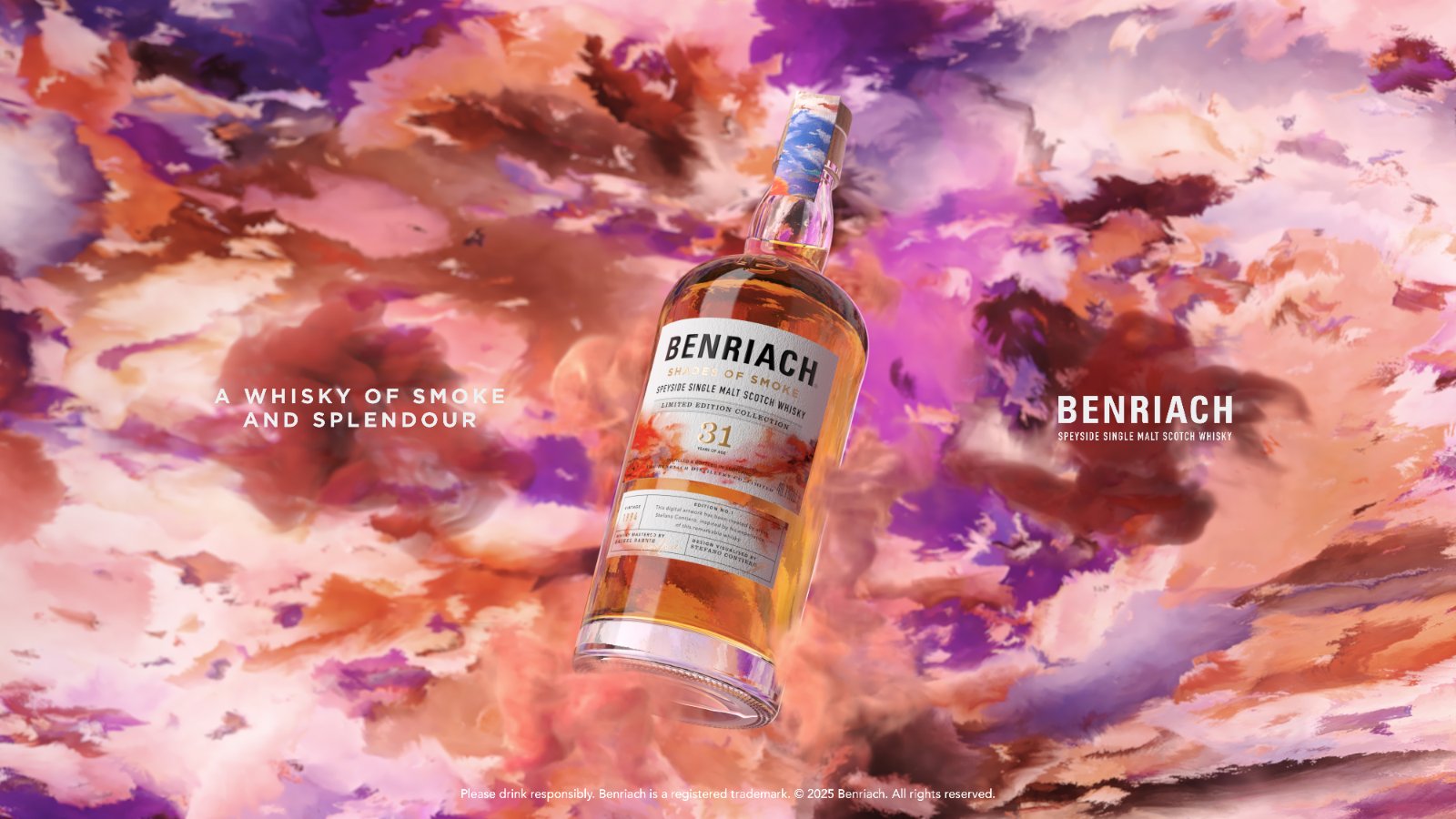 Benriach Shades of Smoke 31 ans, single malt écossais, dans des volutes de fumée colorées