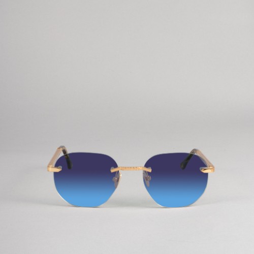 Lunettes percées Jarod d’IRON Paris plaquées or 24 carats, verres bleus dégradés