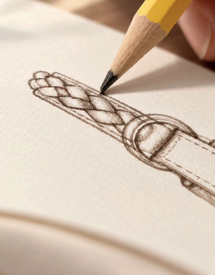 Croquis au crayon de la poignée tressée du sac Nouvelle Lune de Nodie’s