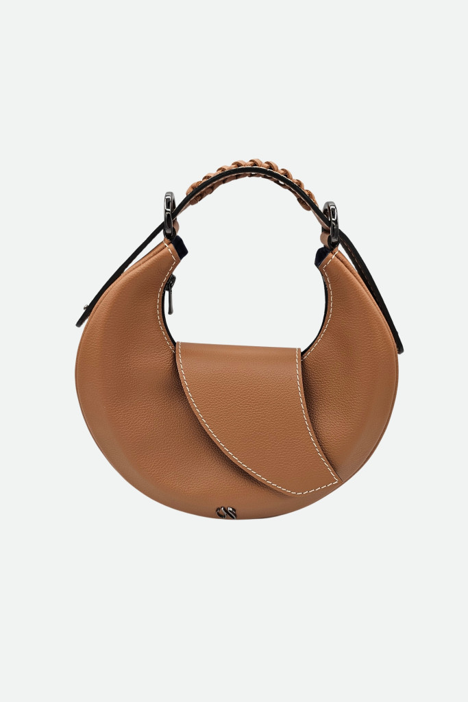 Sac hobo Nouvelle Lune de Nodie’s en cuir camel avec poignée tressée