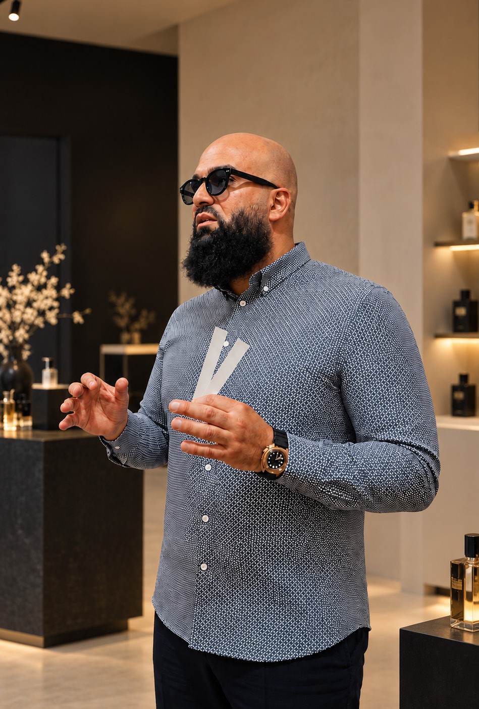 Conseiller présentant un parfum dans la boutique Odorare