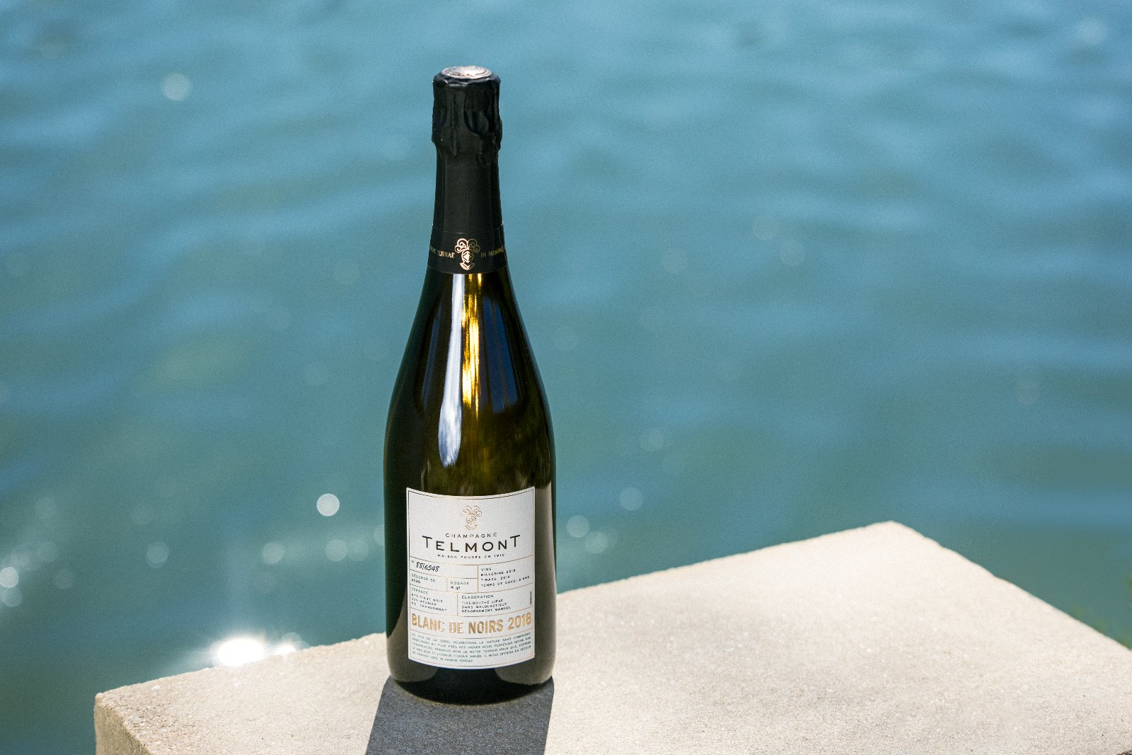 Telmont Blanc de Noirs millésime 2018 au bord de l'eau